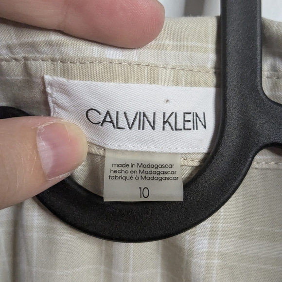 Calvin Klein size 10 Short Sleeve Cotton Blend Dress - Beige/White - Picture 3 of 11